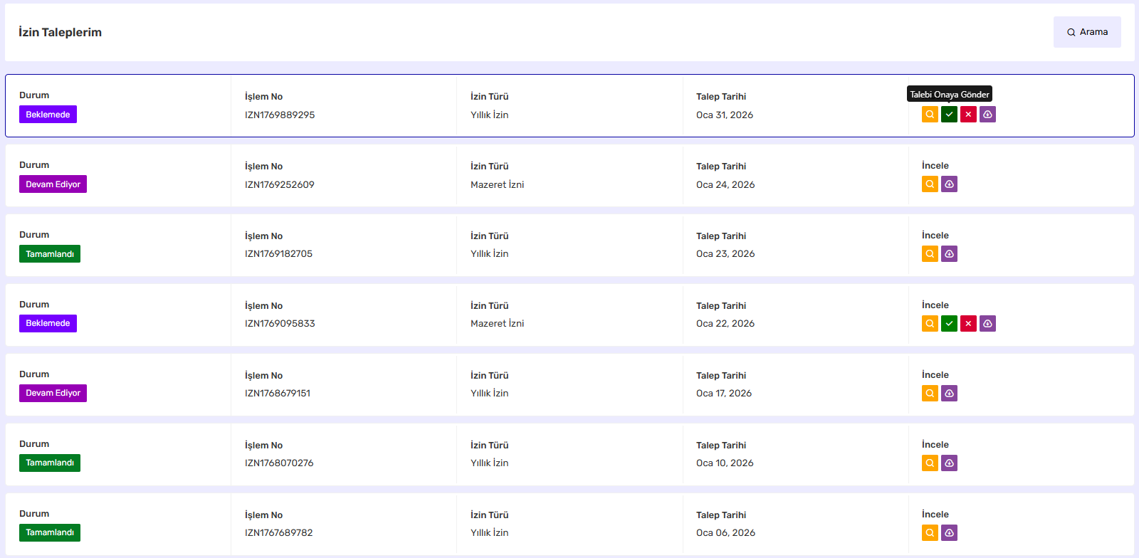 Flexit24 izin onay takip ekranı