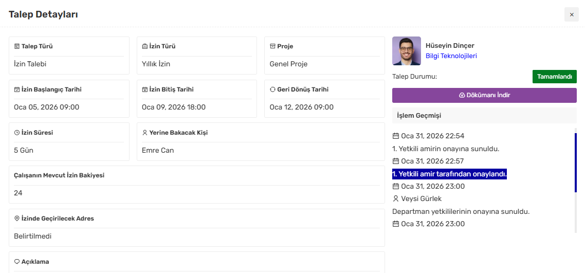 Flexit24 izin onay takip ekranı